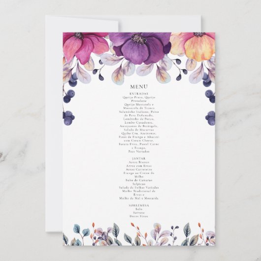 Menu Magenta Floral Kaart (Voorkant)