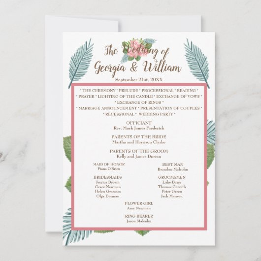 Menu Magnolia Lilies Bouquet Wedding Program (Voorkant)