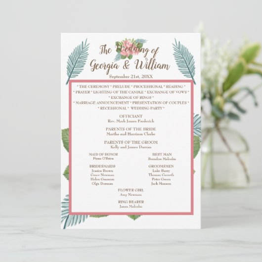 Menu Magnolia Lilies Bouquet Wedding Program (Staand voorkant)