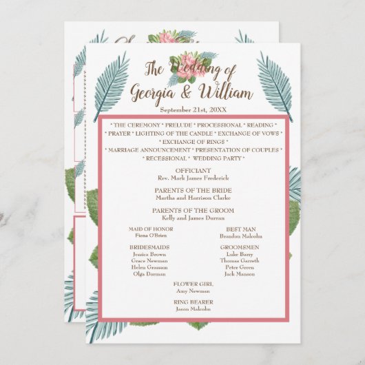 Menu Magnolia Lilies Bouquet Wedding Program (Voorkant / Achterkant)