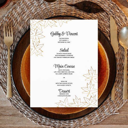 Menu Maple Leaf Edge Fall Wedding