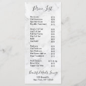 Menu Marble Nail Salon Professional Price List (Voorkant)