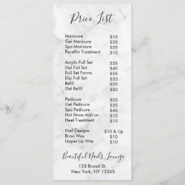 Menu Marble Nail Salon Professional Price List