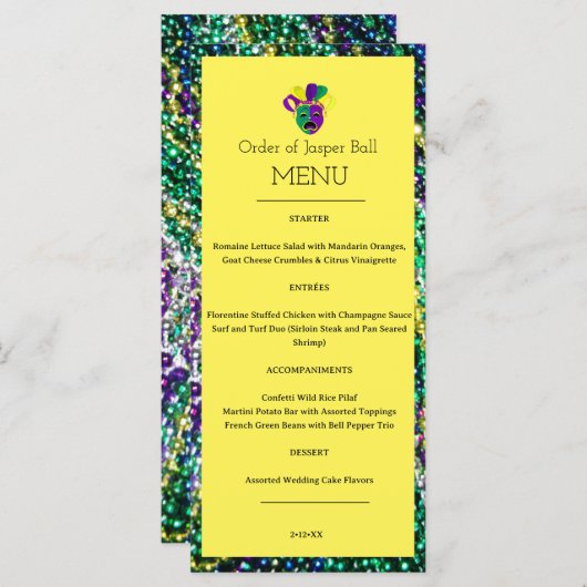 Menu Mardi Gras (Voorkant / Achterkant)