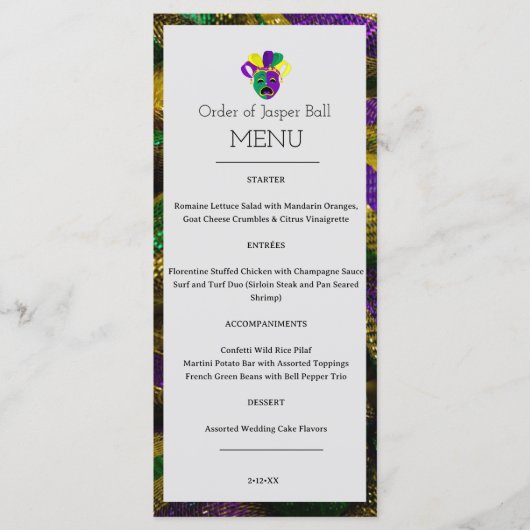 Menu Mardi Gras (Voorkant)
