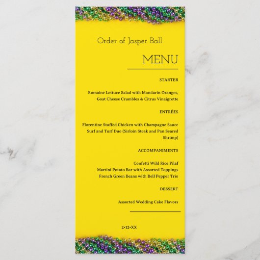 Menu Mardi Gras (Voorkant)