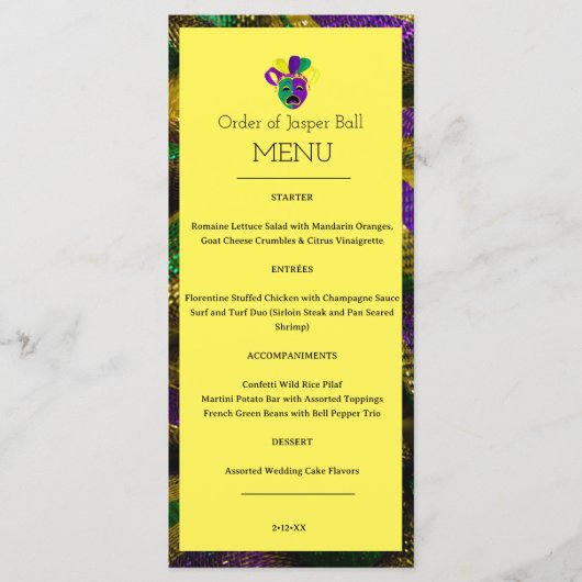 Menu Mardi Gras (Voorkant)