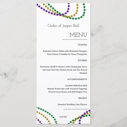Menu Mardi Gras (Voorkant)