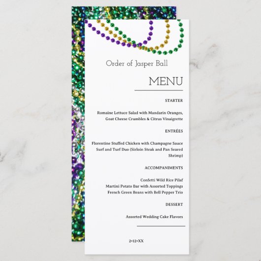 Menu Mardi Gras (Voorkant / Achterkant)