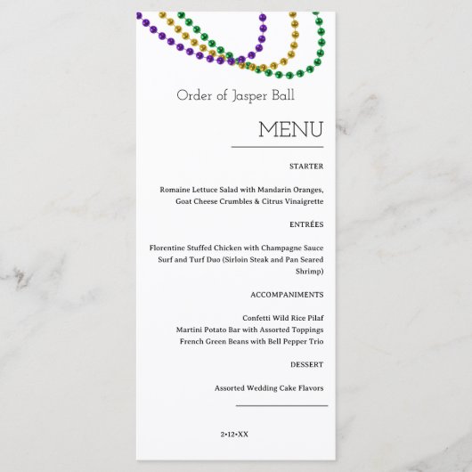 Menu Mardi Gras (Voorkant)