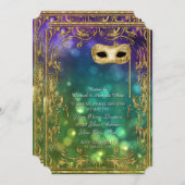 Menu Mardi Gras Masquerade Bokeh Gold Glitter Kaart (Voorkant / Achterkant)