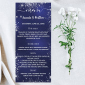 Menu marineblauw wit glitter bruiloft