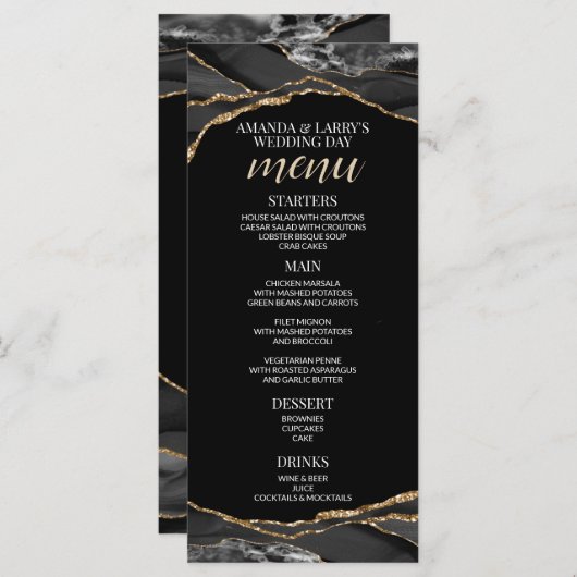 Menu Marmer Black and Gold Agate (Voorkant / Achterkant)