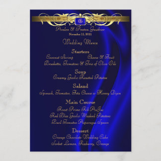 Menu Marquis Blue Silk Gold Scroll Weddenschap