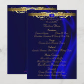 Menu Marquis Blue Silk Gold Scroll Weddenschap (Voorkant / Achterkant)