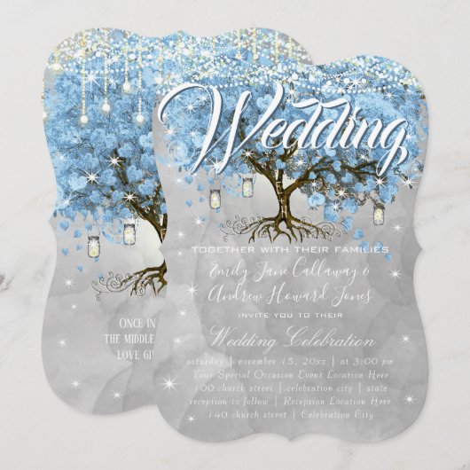 Menu Mason Jar Blue Heart Leaf Tree Waterverf Kaart (Voorkant / Achterkant)