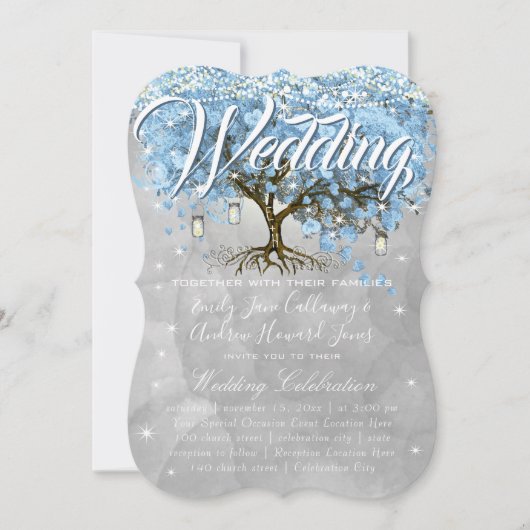 Menu Mason Jar Blue Heart Leaf Tree Waterverf Kaart (Voorkant)