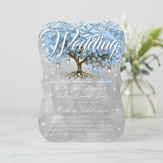 Menu Mason Jar Blue Heart Leaf Tree Waterverf Kaart (Staand voorkant)