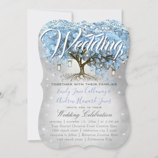 Menu Mason Jar Blue Heart Leaf Tree Waterverf Kaart (Voorkant)