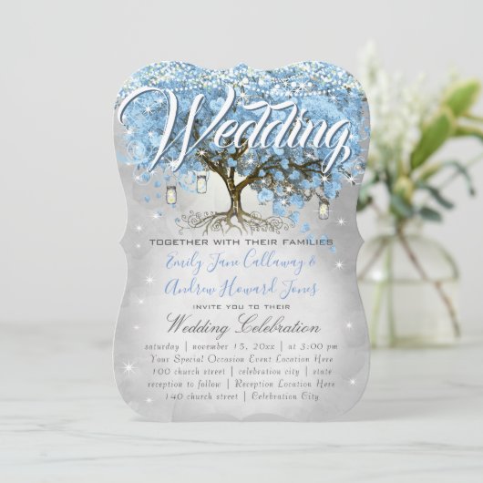 Menu Mason Jar Blue Heart Leaf Tree Waterverf Kaart (Staand voorkant)