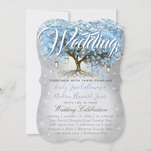 Menu Mason Jar Blue Heart Leaf Tree Waterverf Kaart (Voorkant)