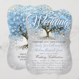 Menu Mason Jar Blue Heart Leaf Tree Waterverf Kaart