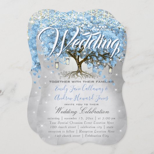 Menu Mason Jar Blue Heart Leaf Tree Waterverf Kaart (Voorkant / Achterkant)
