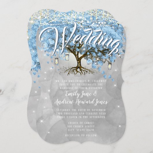 Menu Mason Jar Blue Heart Leaf Tree Waterverf Kaart (Voorkant / Achterkant)