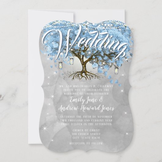 Menu Mason Jar Blue Heart Leaf Tree Waterverf Kaart (Voorkant)