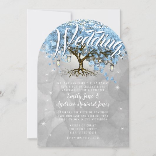 Menu Mason Jar Blue Heart Leaf Tree Waterverf Kaart (Voorkant)