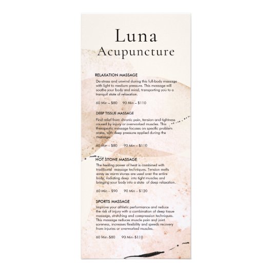 Menu Massage Acupunction Spa Price List (Voorkant)