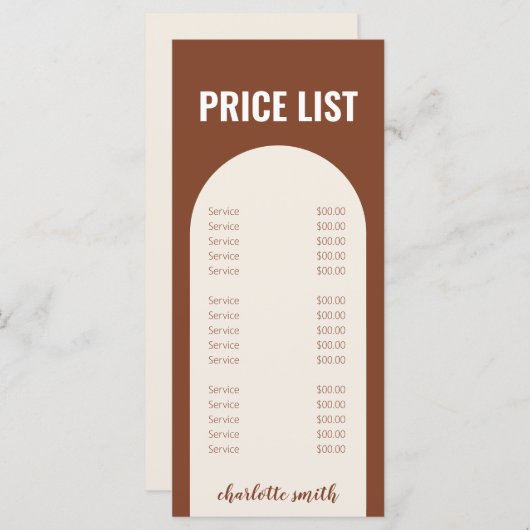 Menu Matig Minimale Terracotta Arch Price List (Voorkant / Achterkant)