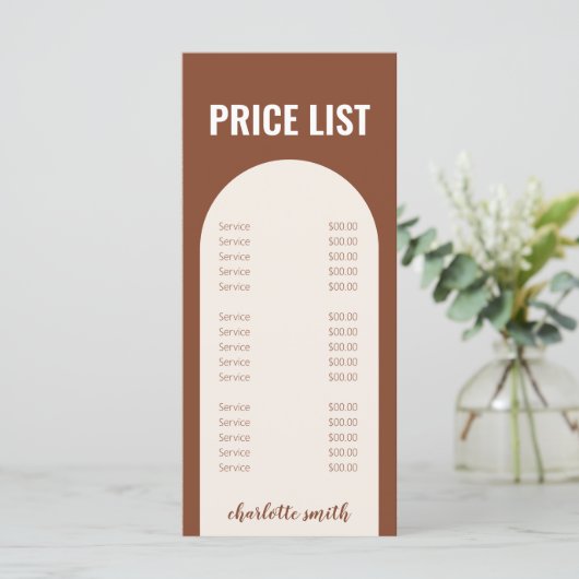 Menu Matig Minimale Terracotta Arch Price List (Staand voorkant)