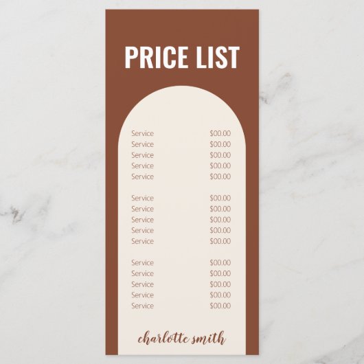 Menu Matig Minimale Terracotta Arch Price List (Voorkant)