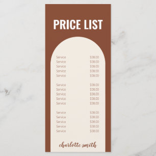 Menu Matig Minimale Terracotta Arch Price List
