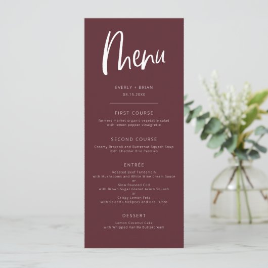 Menu Merlot Modern Minimalist Wedding (Staand voorkant)