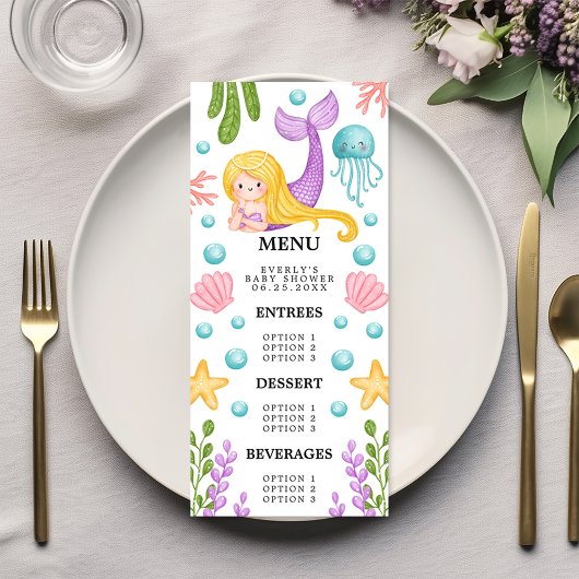 Menu Mermaid Ocean Baby shower