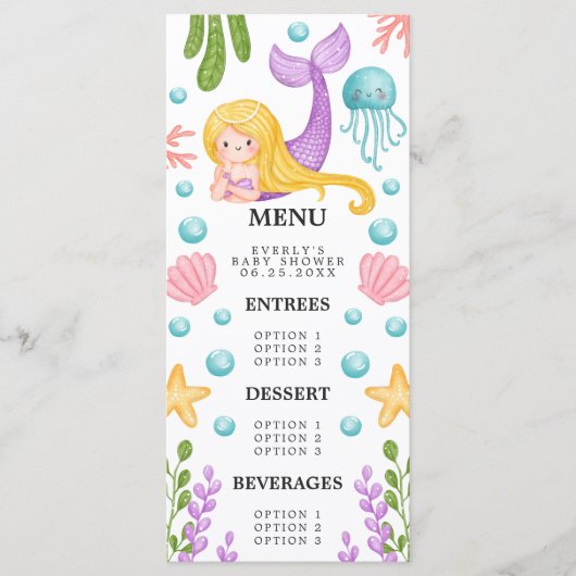 Menu Mermaid Ocean Baby shower (Voorkant)