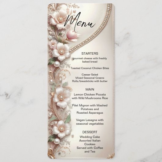 Menu met bloem- en parelversieringen (Voorkant)