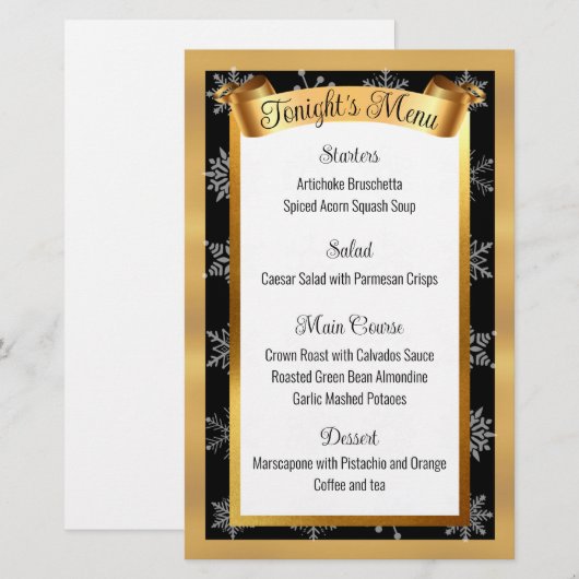 menu met kerstfeestdagen voor goudcatering (Voorkant / Achterkant)