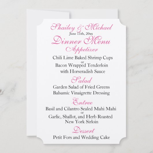 MENU met roze/zwarte WEDDING Kaart (Voorkant)