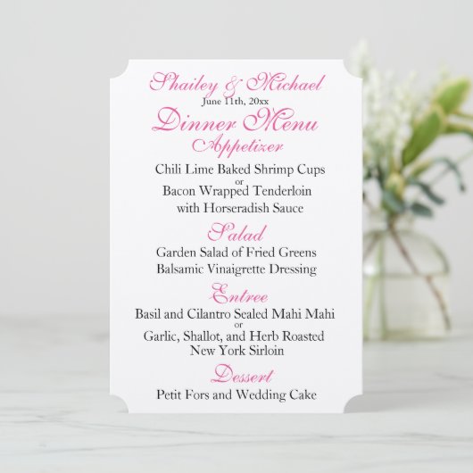MENU met roze/zwarte WEDDING Kaart (Staand voorkant)