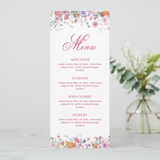 Menu met verse wilde bloemen (Staand voorkant)
