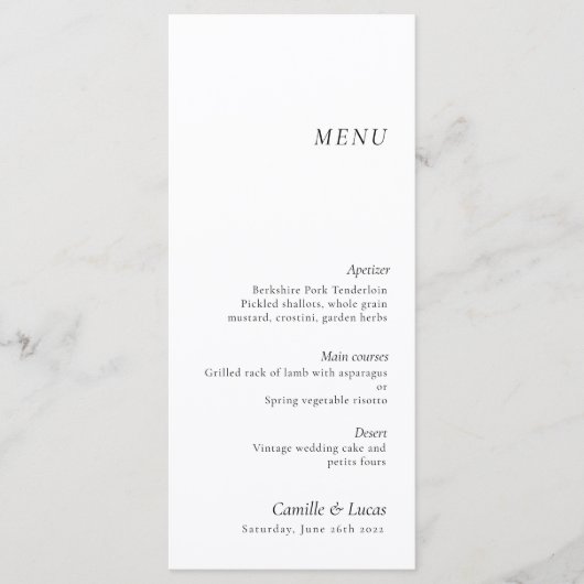 Menu Minimale en elegante bruiloft (Voorkant)