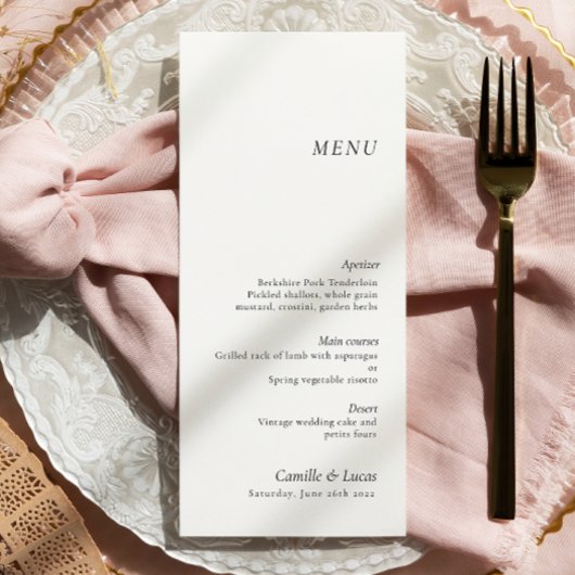 Menu Minimale en elegante bruiloft