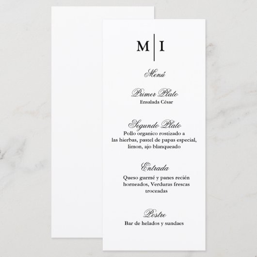 Menu minimalista para cualquier evento (Voorkant / Achterkant)