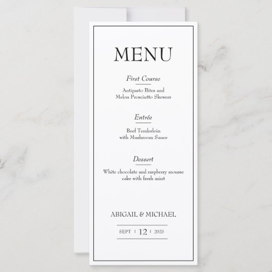 Menu Minimalistisch huwelijk (Voorkant)