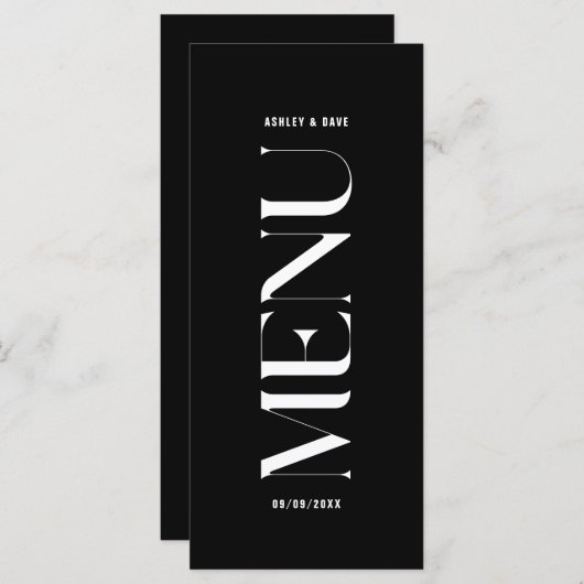 Menu Minimalistisch zwart huwelijk van Classy (Voorkant / Achterkant)