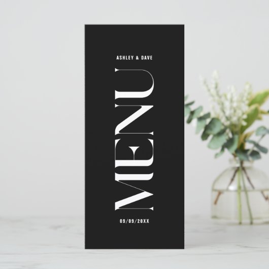 Menu Minimalistisch zwart huwelijk van Classy (Staand voorkant)