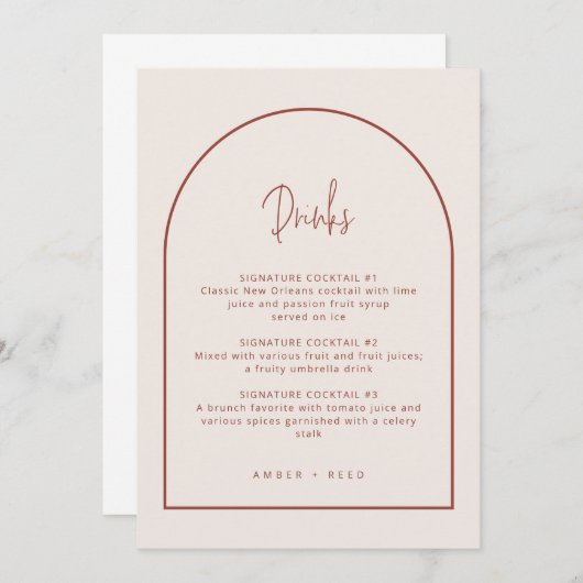 Menu Minimum Script-Cream & Terracotta-Drinken (Voorkant / Achterkant)